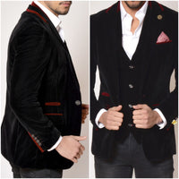 Mens Velvet Blazer Marc Darcy Coat Dinner Suit Jacket Formal Designer Lined Black