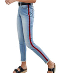 High Rise Womens Girls Skinny Ankle Grazer Bleach Jeans with Side Stripe