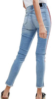 High Rise Womens Girls Skinny Ankle Grazer Bleach Jeans with Side Stripe