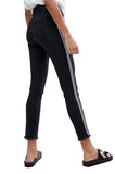 High Rise Womens Girls Skinny Ankle Grazer Black Jeans with Side Stripe