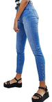 High Rise Womens Girls Blue Skinny Ankle Grazer Jeans With Eyelets