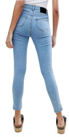 High Rise Womens Girls Skinny Jeans Bleach With Zipped Step Hem